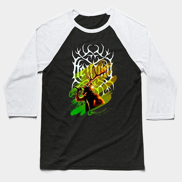 Heilung singer with raindeer horns on a viking helm Baseball T-Shirt by CrimsonsDesign